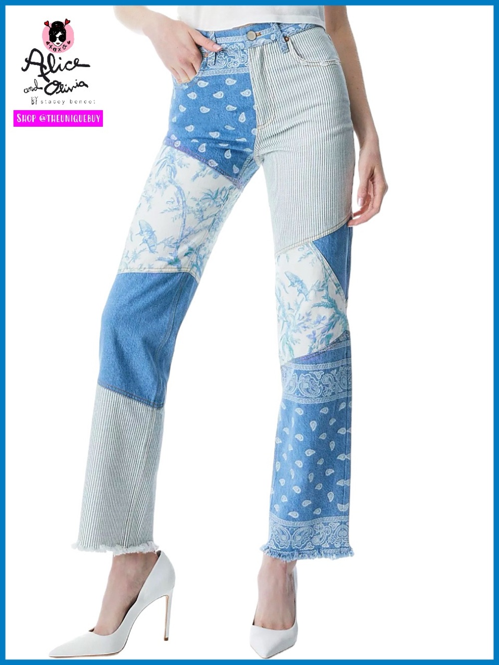 Alice + Olivia Amazing High Rise Floral Patchwork Boyfriend Jeans